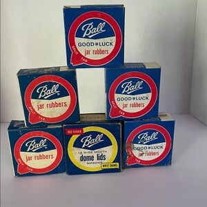 Vintage Ball Mason Jar Wide Mouth Dome Lids & Good Luck Split Tab Jar Rubbers